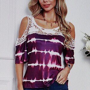 Belle Du Jour Purple Tie Dye Lace -YokeTop Size M